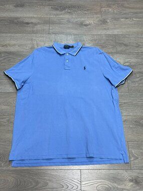 Polo Ralph Lauren Mens XXL Classic Fit Light Blue Tipped Short Sleeve Polo Shirt